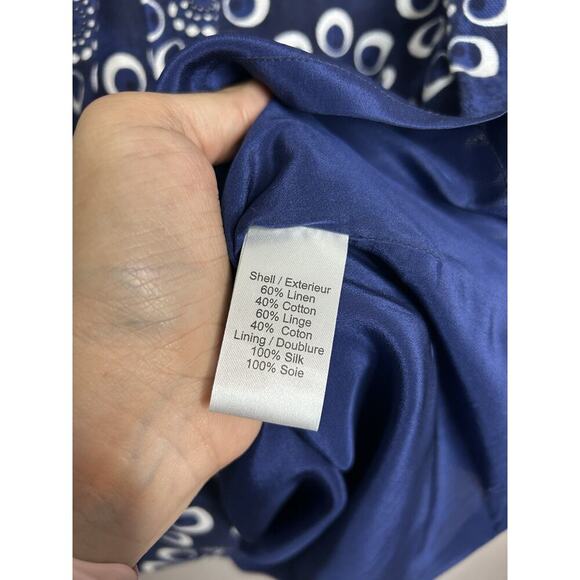 Adam Lippes Blue Floral Linen Blend V Neck Mini Dress Pockets Size 6 Silk Lining - Picture 7 of 10